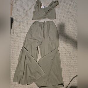 Women's Olive Wide-Leg Drawstring Pants